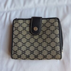 Authentic Vintage CELINE Macadam Pattern Round Zipper Vintage Bi-Fold Wallet